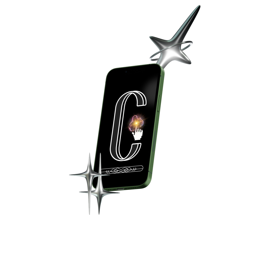 The Class Company logo, an ornate letter C with a cursor spark, displayed on a phone