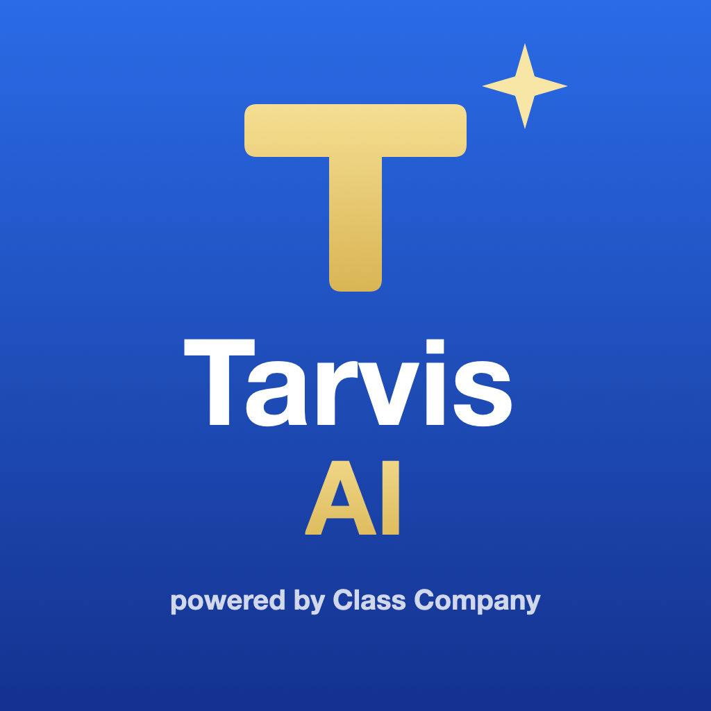The Tarvis AI app icon, a gold T with a spark on deep blue